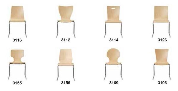 Kantinenstuehle C-Form-Gestell auf Tisch einhängbar, Buche Holzsitzschale